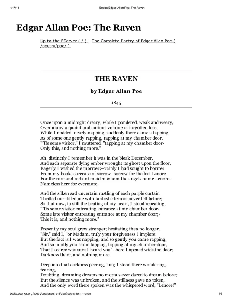The Raven By Edgar Allen Poe